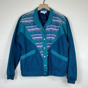Vintage 80s My Kinda Petite Lightweight Denim Striped Jacket Women's Size XS